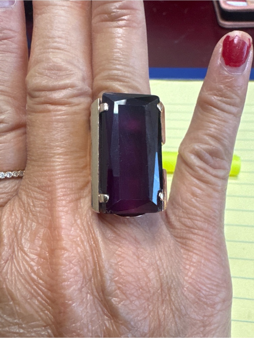 Statement Purple Cocktail Ring with Faceted garnet Stone with real 14 kt gold